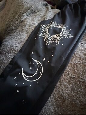 Black Moon & Sun Graphic Pants | Small | Pre-Loved